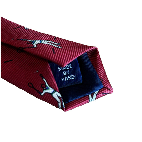 Polo Ralph Lauren Men’s Tie Vintage Red Silk Tennis Player Novelty Handmade USA - Picture 8 of 11